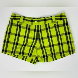 ADIDAS: Bright Lime Green/Navy Plaid Athletic Shorts, Size 4